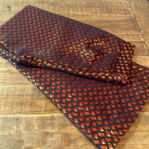 Cynthia Rowley metallic printed pants. Size 6. Black, silver, and orangey-red.